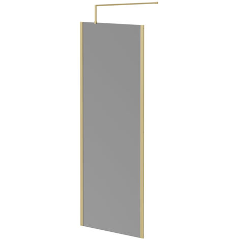 Colore 8mm Smoked Glass Brushed Brass 1950mm x 800mm Walk In Shower Screen including Wall Channel with End Profile and Support Bar (1/5)