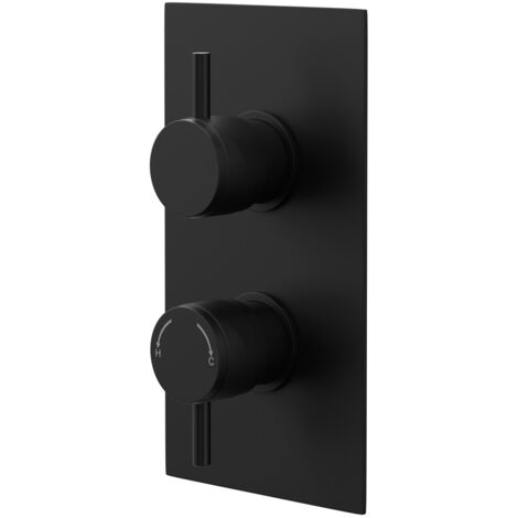 Colore Round Matt Black Concealed Twin Thermostatic Shower Valve with Half Knurled Control Handles - 1 Outlet