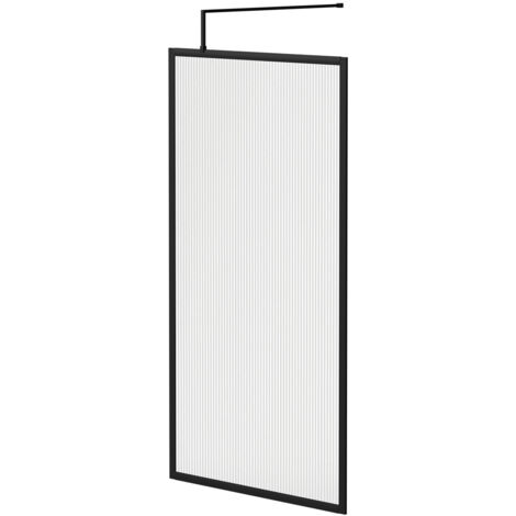 Colore 8mm Fluted Glass Matt Black 1850mm x 1000mm Fully Framed Walk In Shower Screen including Wall Channel and Support Bar (1/5)