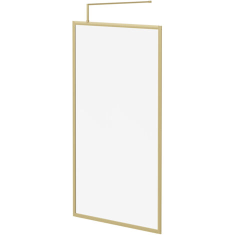 Colore 8mm Clear Glass Brushed Brass 1850mm x 1100mm Fully Framed Walk In Shower Screen including Wall Channel and Support Bar (1/5)