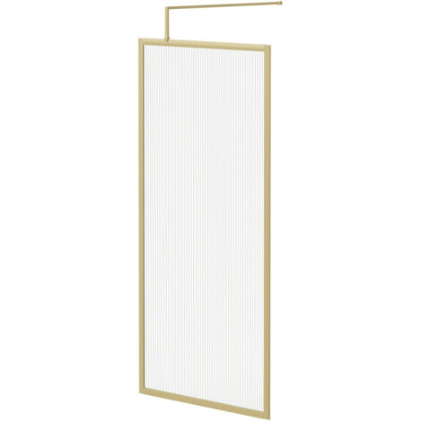Colore 8mm Fluted Glass Brushed Brass 1850mm x 900mm Fully Framed Walk In Shower Screen including Wall Channel and Support Bar (1/5)