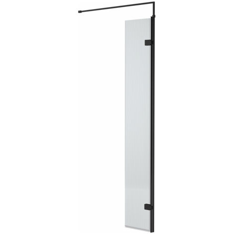 Hudson Reed 300mm x 1950mm Fluted Wetroom Swing Screen with Matt Black Fittings - WRFL19530BP (1/2)