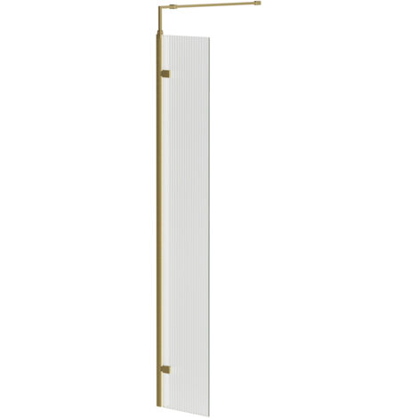 Colore 8mm Fluted Glass Brushed Brass 1850mm x 300mm Walk In Hinged Return Shower Screen