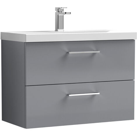 Nuie Arno Satin Grey 800mm Wall Hung 2 Drawer Vanity Unit and Thin Edge Ceramic Basin - ARN2226D (1/3)