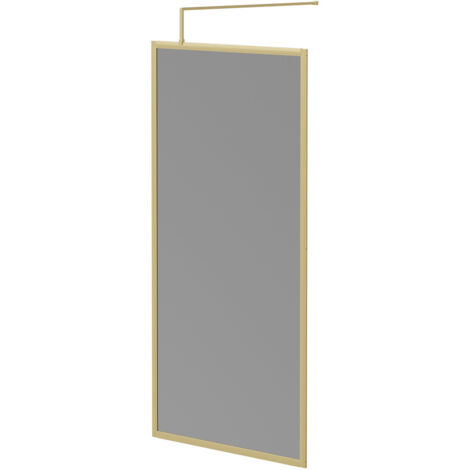 Colore 8mm Smoked Glass Brushed Brass 1950mm x 1000mm Fully Framed Walk In Shower Screen including Wall Channel and Support Bar (1/5)