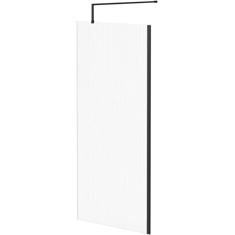 Colore 8mm Fluted Glass Matt Black 1850mm x 900mm Walk In Shower Screen including Wall Channel and Support Bar (1/5)