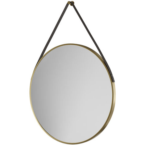 Oakmount Colore Brushed Brass Frame with Tan Strap 800mm Round Mirror (1/5)