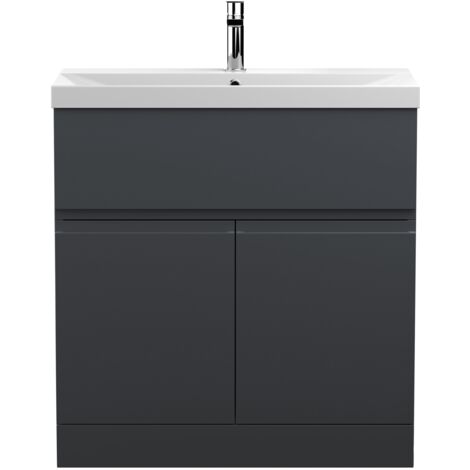 Hudson Reed Urban Satin Soft Black 800mm Floor Standing Single Drawer 2 Door Vanity Unit and Thin Edge Ceramic Basin - URB1405D (1/5)