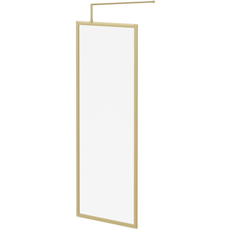 Colore 8mm Clear Glass Brushed Brass 1850mm x 760mm Fully Framed Walk In Shower Screen including Wall Channel and Support Bar (1/5)