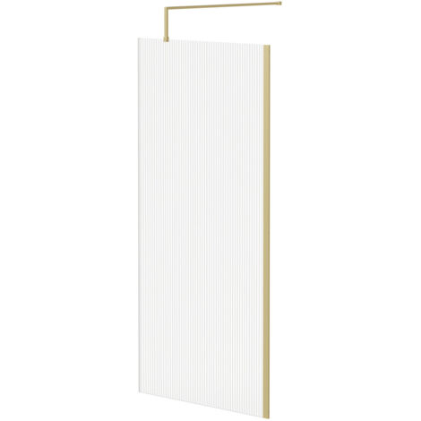 Colore 8mm Fluted Glass Brushed Brass 1850mm x 900mm Walk In Shower Screen including Wall Channel and Support Bar (1/5)