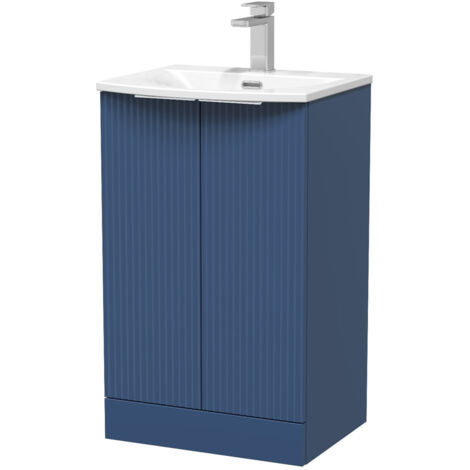Hudson Reed Fluted Satin Blue 500mm 2 Door Vanity Unit and Curved Ceramic Basin - DFF323G (1/2)