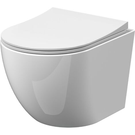 Nuie Freya rimless wall hung toilet – Slim sandwich soft close seat – High quality vitreous china – Easy to clean design (1/4)