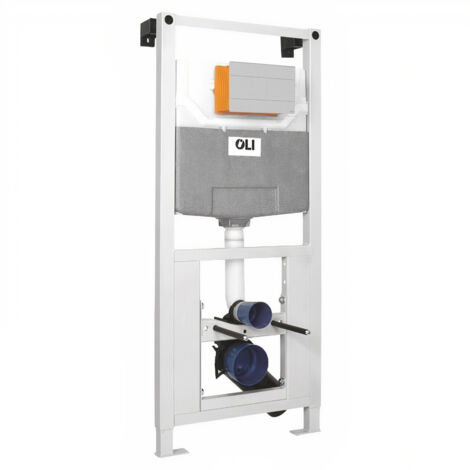 OLI 120 Plus Mechanical Mid Height Concealed Cistern with Wall Frame and Slim White Dual Flush Plate with Rectangular Buttons