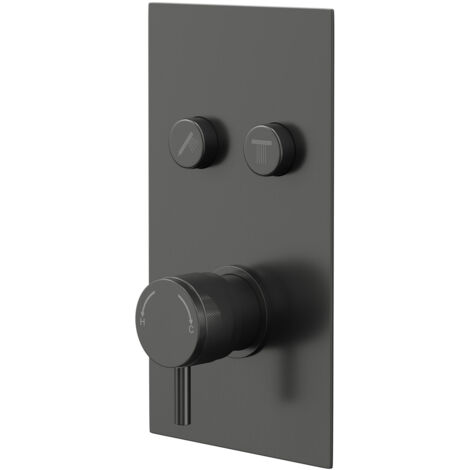 Colore Round Gunmetal Grey Concealed Push Button Shower Valve with Half Knurled Control Handle - 2 Outlet