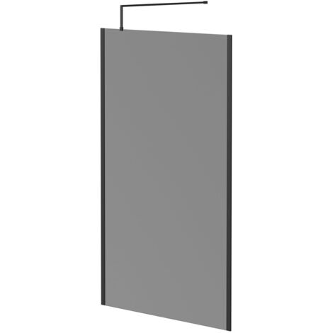 Colore 8mm Smoked Glass Matt Black 1950mm x 1200mm Walk In Shower Screen including Wall Channel with End Profile and Support Bar (1/5)