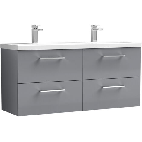 Nuie Arno Satin Grey 1200mm Wall Hung 4 Drawer Vanity Unit with Double Ceramic Basins - ARN2224F (1/2)