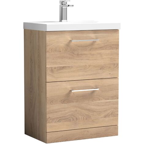 Nuie Arno Bleached Oak Woodgrain 600mm 2 Drawer Vanity Unit and Mid Edge Ceramic Basin - ARN3033A (1/5)