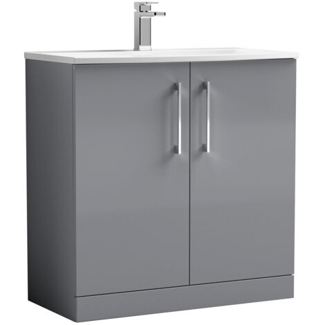 Nuie Arno Satin Grey 800mm 2 Door Vanity Unit and Curved Ceramic Basin - ARN2205G (1/4)