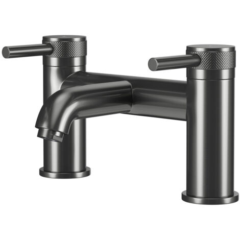 Colore Round Gunmetal Grey Bath Filler with Half Knurled Tap Heads (1/5)