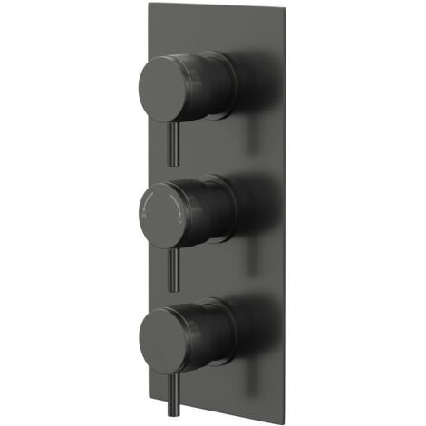 Colore Round Gunmetal Grey Concealed Triple Thermostatic Shower Valve with Half Knurled Control Handles - 2 Outlet (1/5)
