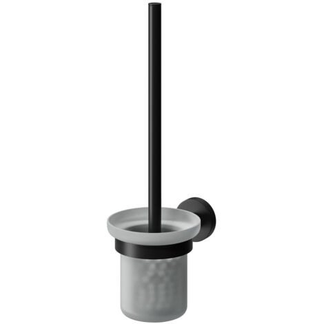 Colore Orbit Matt Black and Frosted Glass Wall Mounted Toilet Brush and Holder (1/5)