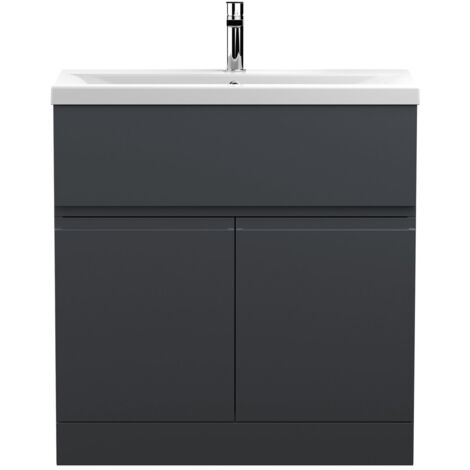 Hudson Reed Urban Satin Soft Black 800mm Floor Standing Single Drawer 2 Door Vanity Unit and Mid Edge Ceramic Basin - URB1405A (1/5)