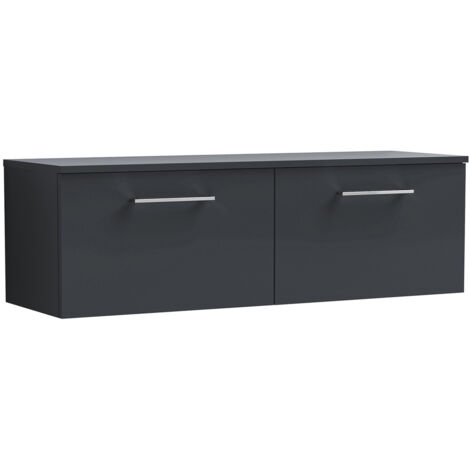 Nuie Arno Satin Soft Black 1200mm Wall Hung 2 Drawer Vanity Unit with Worktop - ARN1422W2 (1/2)