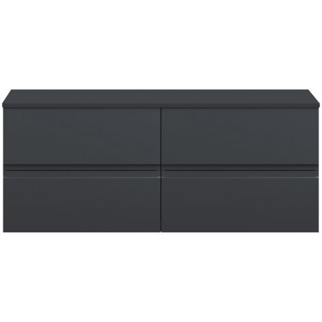 Hudson Reed Urban Satin Soft Black 600mm Wall Hung 2 Drawer Vanity Unit with Worktop - URB1404W2 (1/2)
