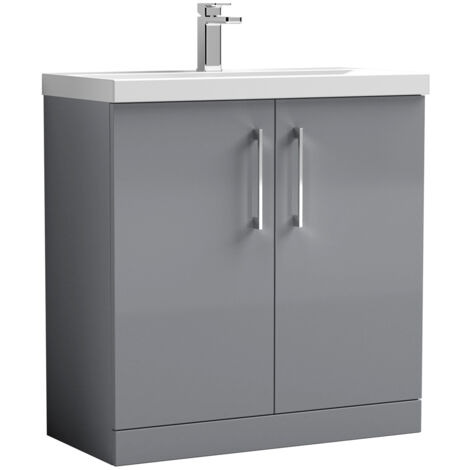 Nuie Arno Satin Grey 800mm 2 Door Vanity Unit and Mid Edge Ceramic Basin - ARN2205A (1/3)
