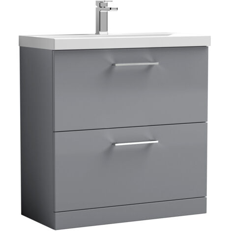 Nuie Arno Satin Grey 800mm 2 Drawer Vanity Unit and Mid Edge Ceramic Basin - ARN2235A (1/3)