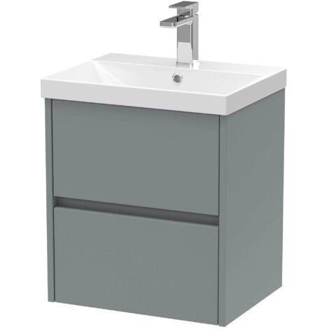Nuie Havana Matt Coastal Grey 500mm Wall Hung 2 Drawer Vanity Unit and Thin Edge Ceramic Basin - HAV2302D (1/4)