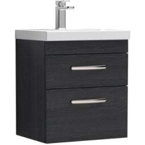 Nuie Athena Charcoal Black Woodgrain 500mm Wall Hung 2 Drawer Vanity Unit and Thin Edge Ceramic Basin - ATH019D (1/5)
