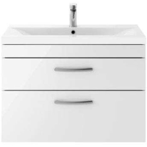 Nuie Athena Gloss White 800mm Wall Hung 2 Drawer Vanity Unit and Thin Edge Ceramic Basin - ATH069D (1/5)