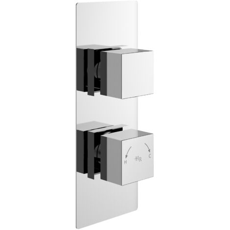 Hudson Reed Chrome Square Twin Concealed Thermostatic Shower Valve and Diverter with 2 Outlets - SQRTW02 (1/3)