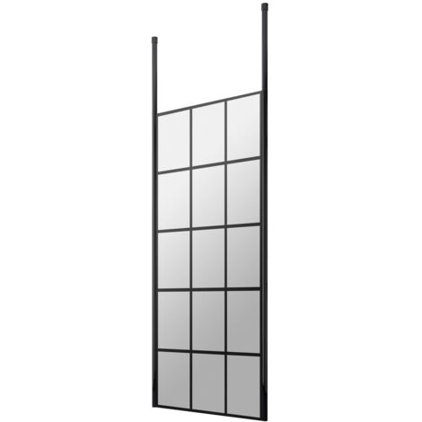 Hudson Reed 760mm x 1950mm Matt Black Framed Wetroom Shower Screen with Ceiling Posts - BFCP076 (1/2)