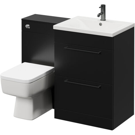 Napoli Matt Black 1100mm Vanity Unit Toilet Suite with 1 Tap Hole Basin ...