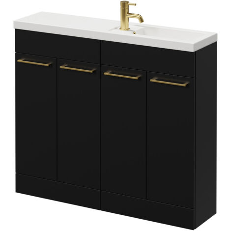 Napoli Combination Matt Black 1000mm Floor Standing Vanity Unit with Slimline 1 Tap Hole Basin ...