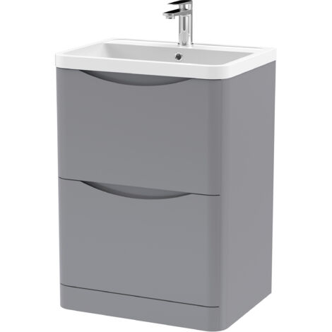 Nuie Lunar Satin Grey 600mm 2 Drawer Vanity Unit and Polymarble Basin - LUN201 (1/3)