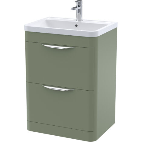 Nuie Parade Satin Green 600mm 2 Drawer Vanity Unit and Ceramic Basin - FPA801A (1/5)