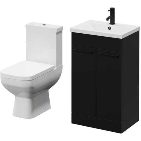Wholesale Domestic Turin Matt Black 500mm Floor Standing Vanity Unit and Toilet Suite with 1 Tap Hole Glide Basin and 2 Doors with Matt Black Handles