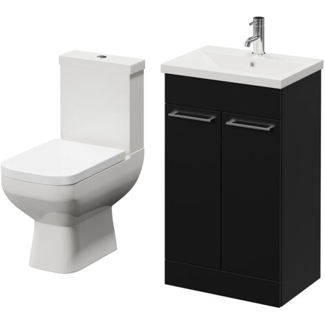 Wholesale Domestic Turin Matt Black 500mm Floor Standing Vanity Unit and Toilet Suite with 1 Tap Hole Glide Basin and 2 Doors with Chrome Handles (1/5)