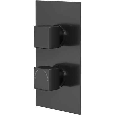 Colore Square Gunmetal Grey Concealed Twin Thermostatic Shower Valve with Diverter - 2 Outlets (1/5)
