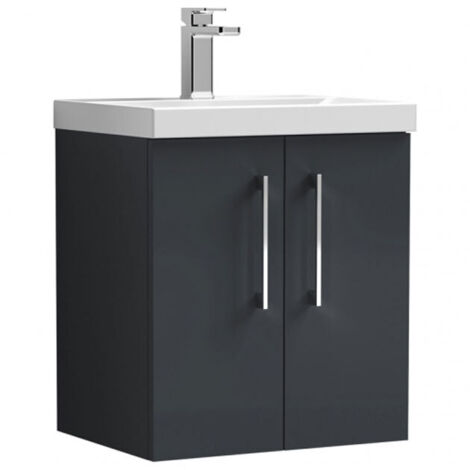 Nuie Arno Satin Soft Black 500mm Wall Hung 2 Door Vanity Unit and Thin Edge Ceramic Basin - ARN1421D (1/5)