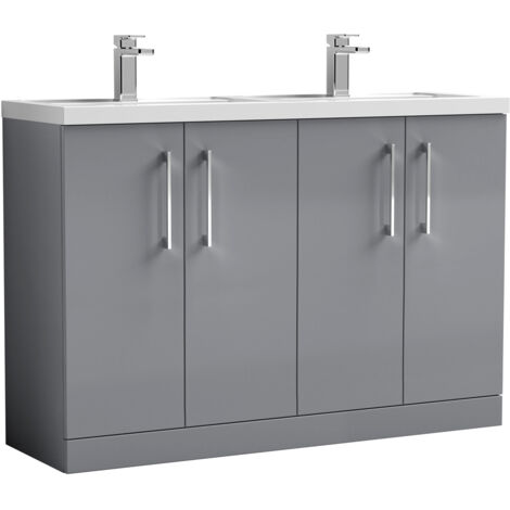 Nuie Arno Satin Grey 1200mm 4 Door Vanity Unit and Double Polymarble Basins - ARN2203C (1/3)