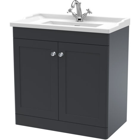 Nuie Classique Satin Soft Black 800mm 2 Door Vanity Unit and 35mm Profile Traditional Basin - CLC1426F (1/3)