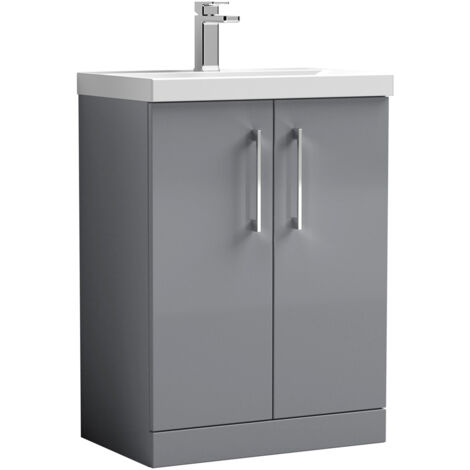 Nuie Arno Satin Grey 600mm 2 Door Vanity Unit and Thin Edge Ceramic Basin - ARN2203D (1/5)