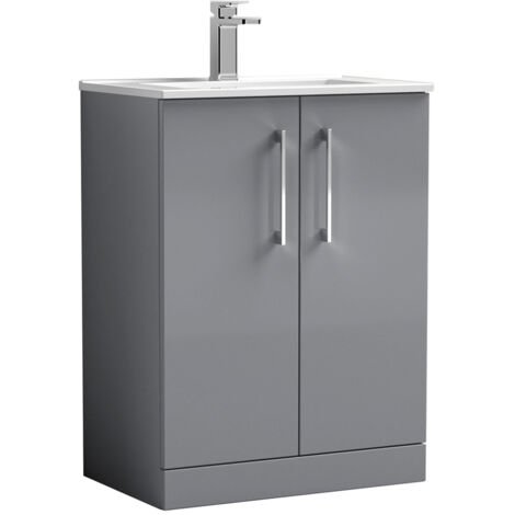 Nuie Arno Satin Grey 600mm 2 Door Vanity Unit and Minimalist Ceramic Basin - ARN2203B (1/5)