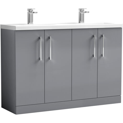 Nuie Arno Satin Grey 1200mm 4 Door Vanity Unit with Double Ceramic Basins - ARN2203F (1/3)