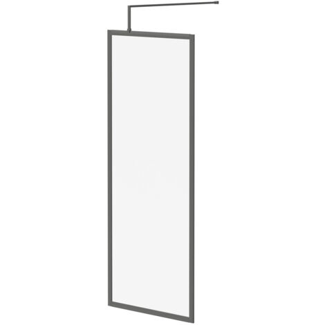 Colore 8mm Clear Glass Gunmetal Grey 1850mm x 760mm Fully Framed Walk In Shower Screen including Wall Channel and Support Bar (1/5)