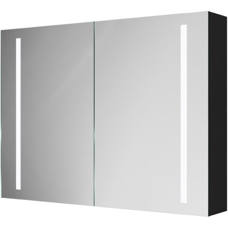 Wholesale Domestic Quaker Colore Matt Black 800mm x 600mm 2 Door Illuminated LED Mirrored Cabinet with Demister and Infrared Sensor and Shaver Socket